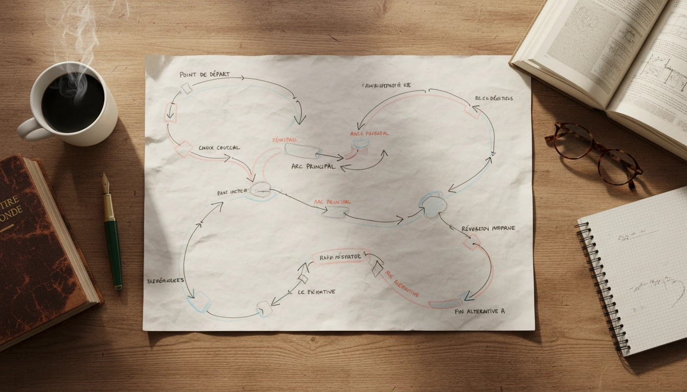Cartographie des arcs narratifs et des tensions dans un roman : tableau analytique manuscrit pour l'analyse structurelle littéraire