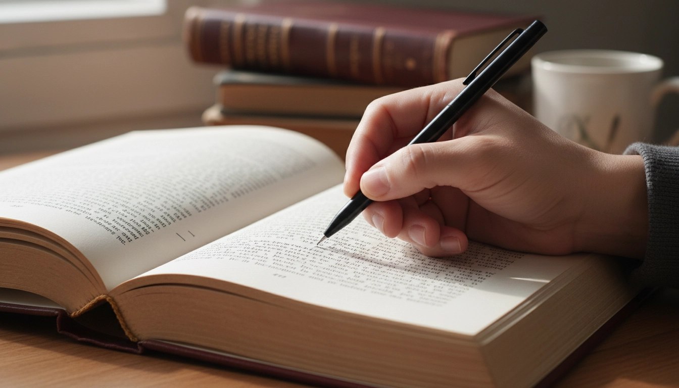 Technique correcte pour comment annoter un livre sans l'abîmer avec un stylo fin et une pression légère