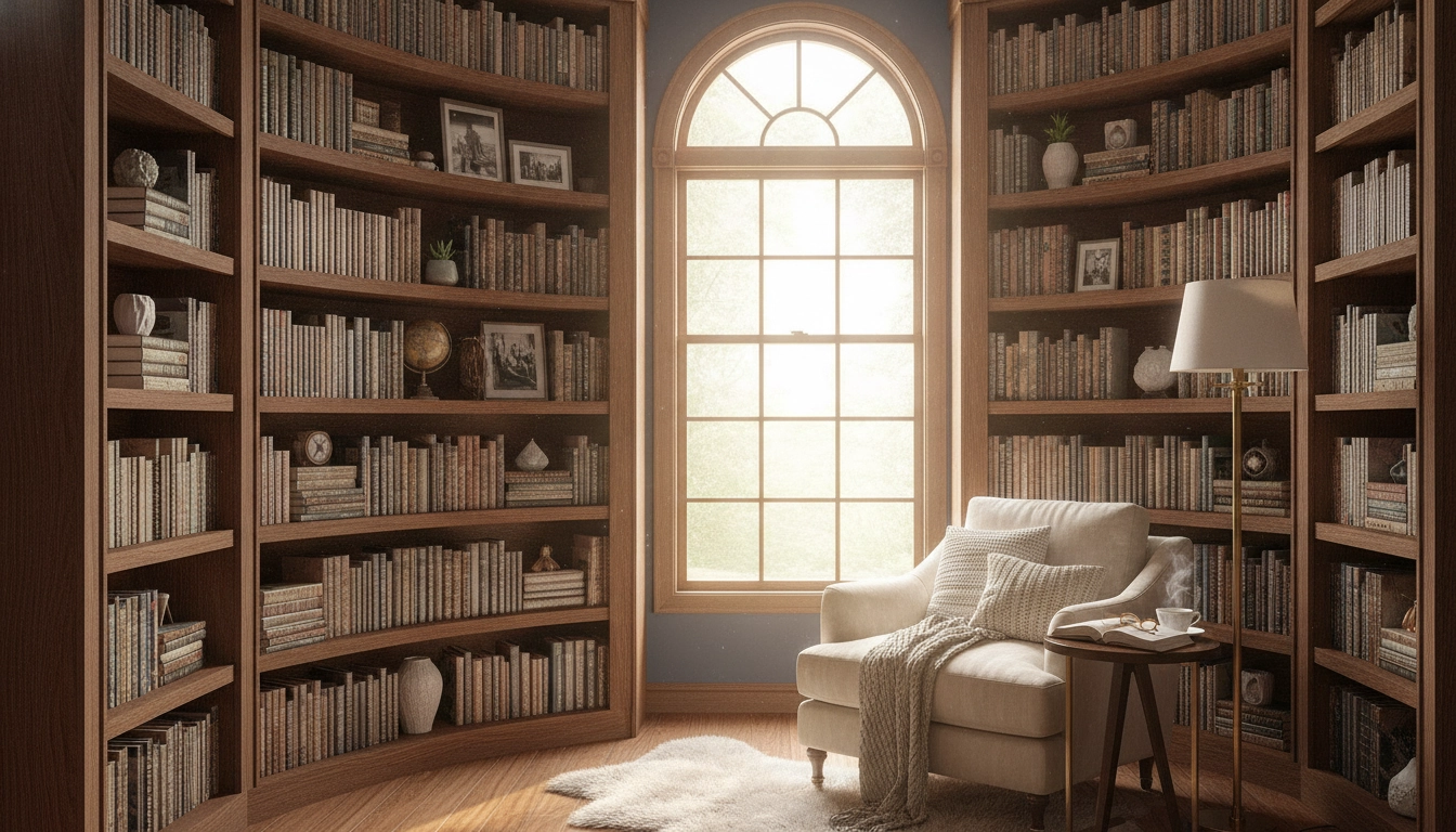 Bibliothèque intégrée autour d'une fenêtre pour optimiser ses astuces rangement livres espaces inexploités maison
