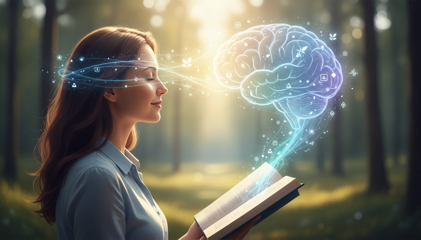 Une personne lisant un livre dans un cadre paisible pour illustrer les bienfaits de la lecture sur le cerveau en état de stress