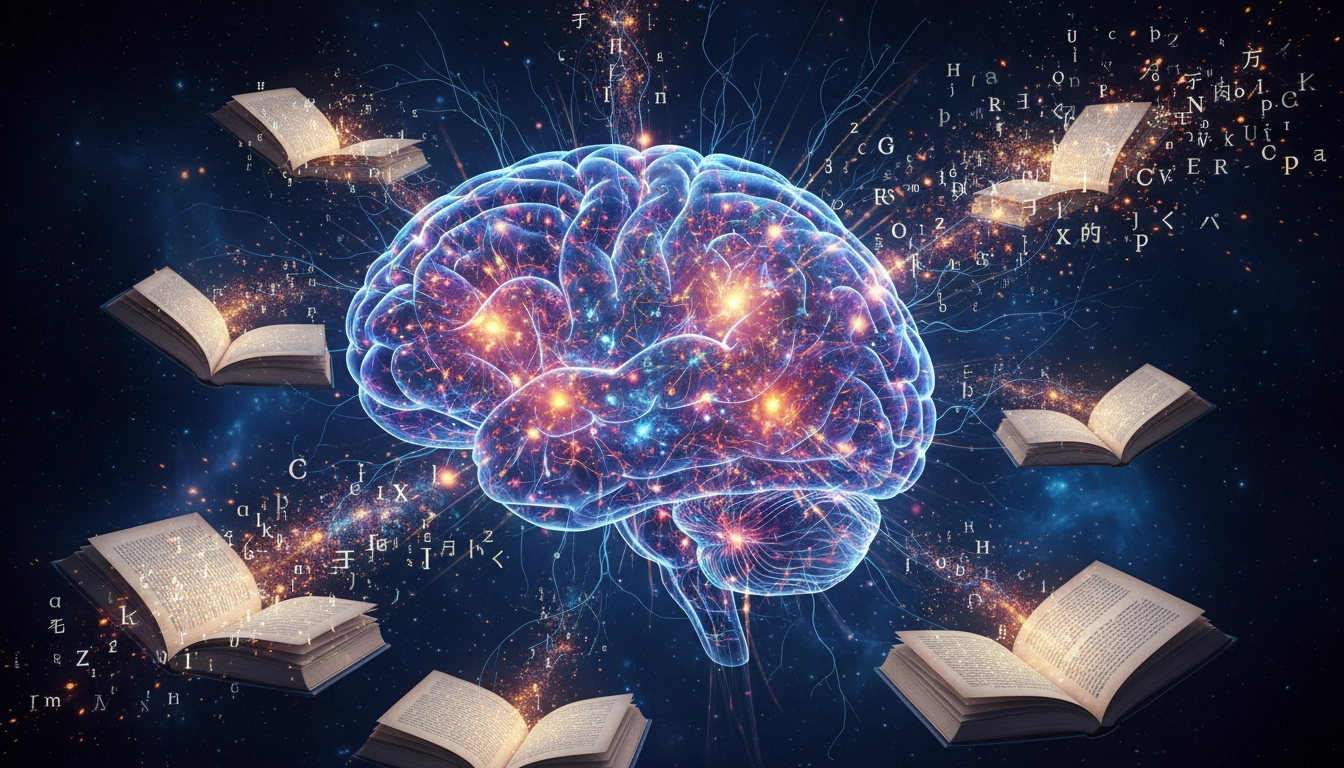 Illustration du cerveau avec connexions neuronales activées par la lecture pour le développement cognitif