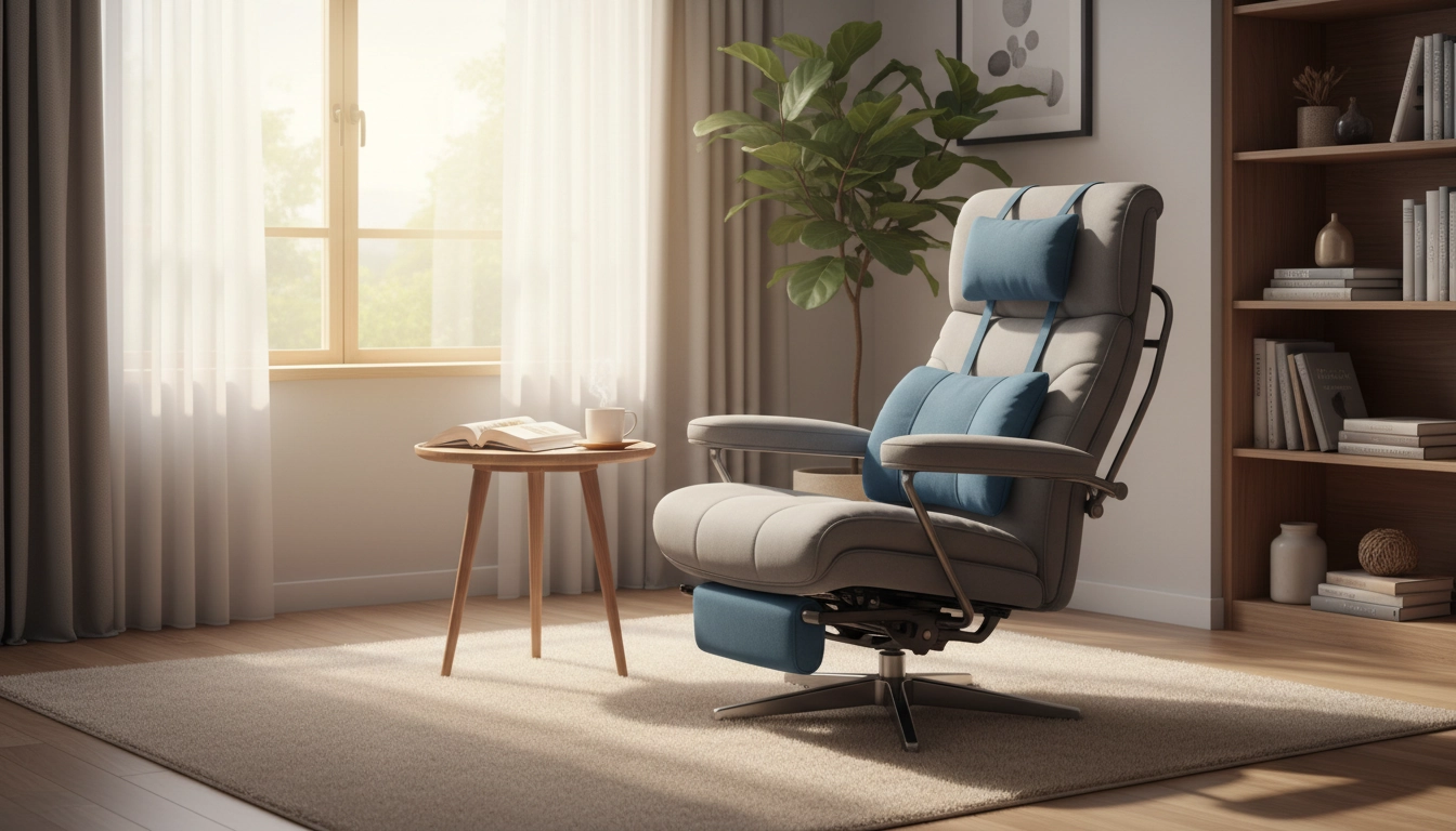 Chaise de lecture avec soutien lombaire dans un coin lecture bien aménagé