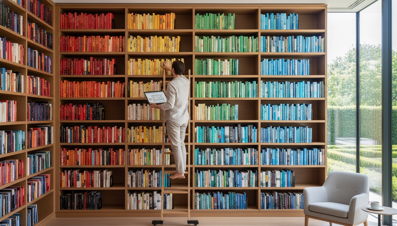Bibliothèque bien organisée avec un classement de bibliothèque par genre et couleur