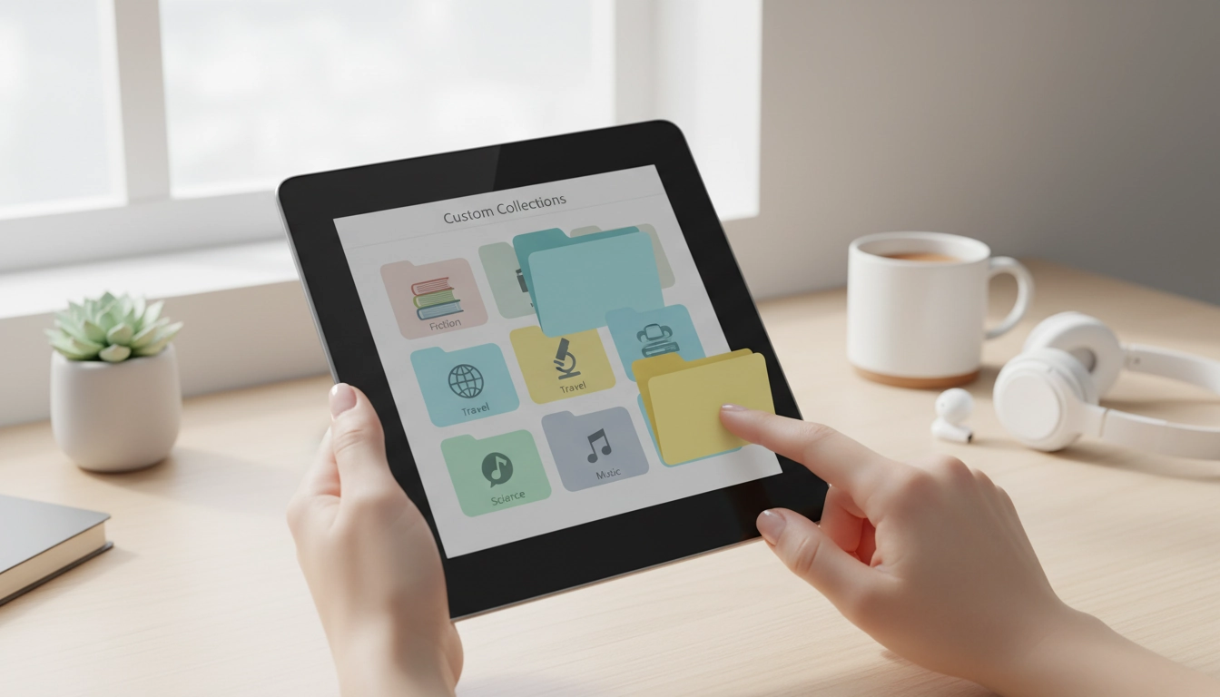 Liseuse électronique avec collections personnalisées organisées par genres et thèmes