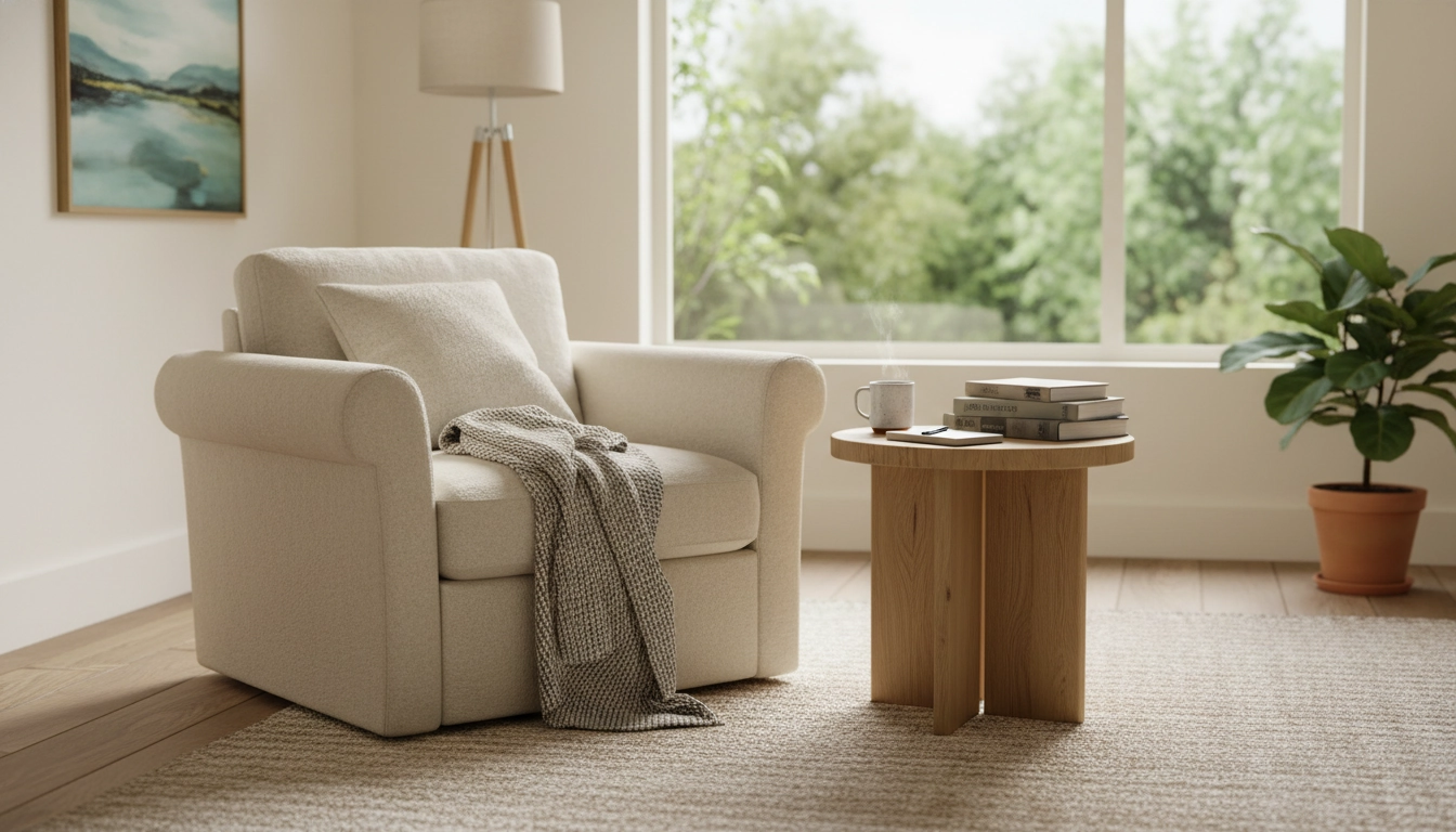 Coin lecture serein aménagé pour favoriser la concentration lecture approfondie avec lumière naturelle et fauteuil confortable