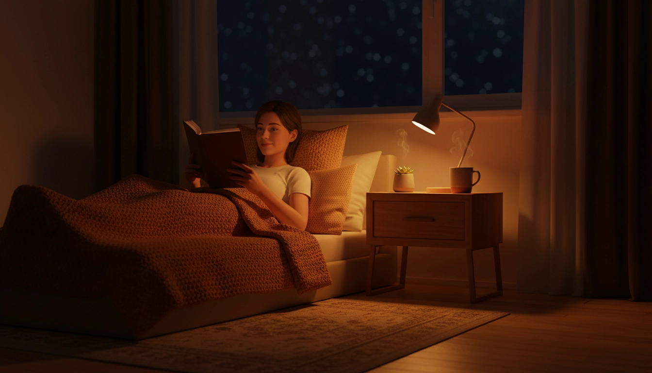 Personne lisant un livre avant de dormir pour favoriser la consolidation de la mémoire et le développement cognitif