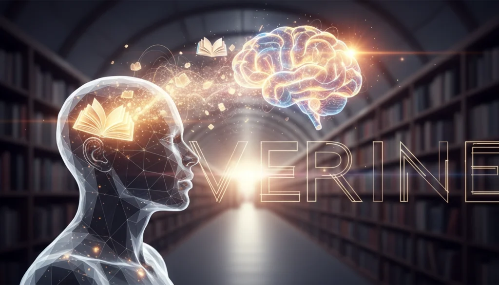 Illustration du développement cognitif par la lecture : un cerveau humain lumineux entouré de livres ouverts