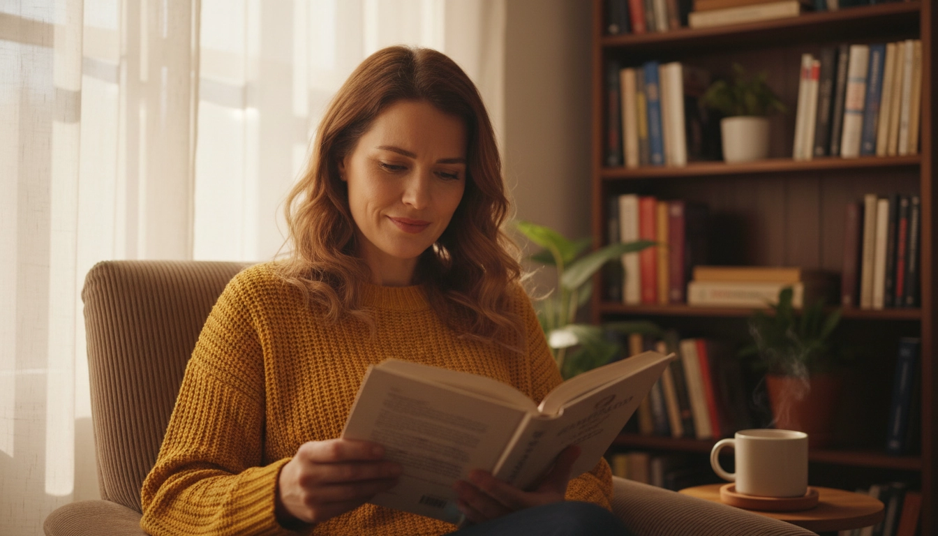 Femme absorbée dans la lecture d'un roman, symbolisant le lien entre empathie et lecture littéraire