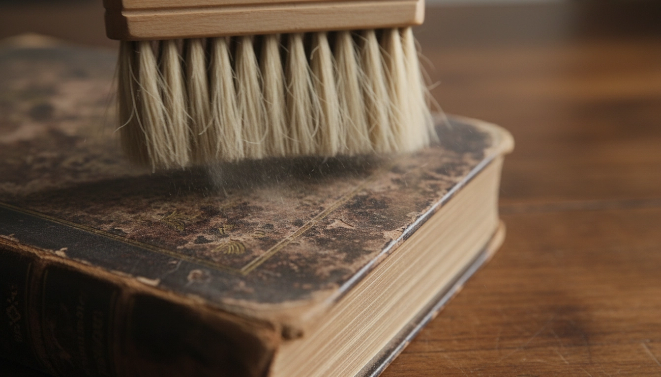 Technique sécurisée pour enlever la poussière des livres anciens sans les abîmer avec un pinceau doux