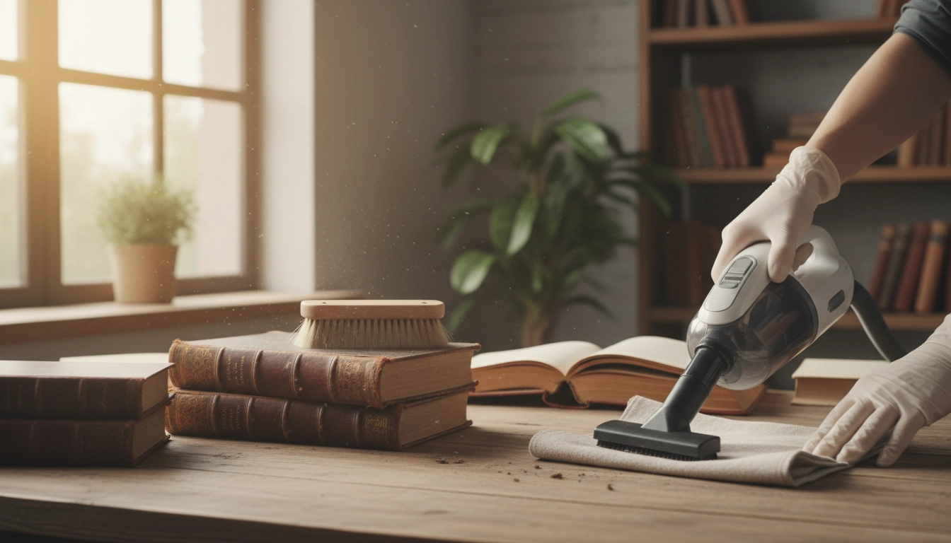 Pinceau doux utilisé pour enlever délicatement la poussière des livres anciens sans les abîmer