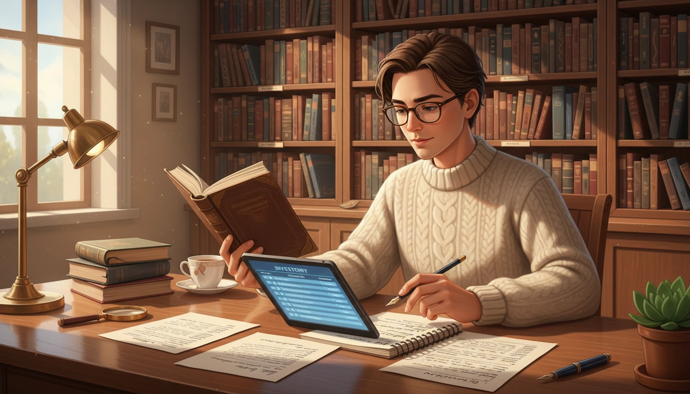 Personne vérifiant comment éviter les doublons dans sa collection de livres en consultant son inventaire numérique