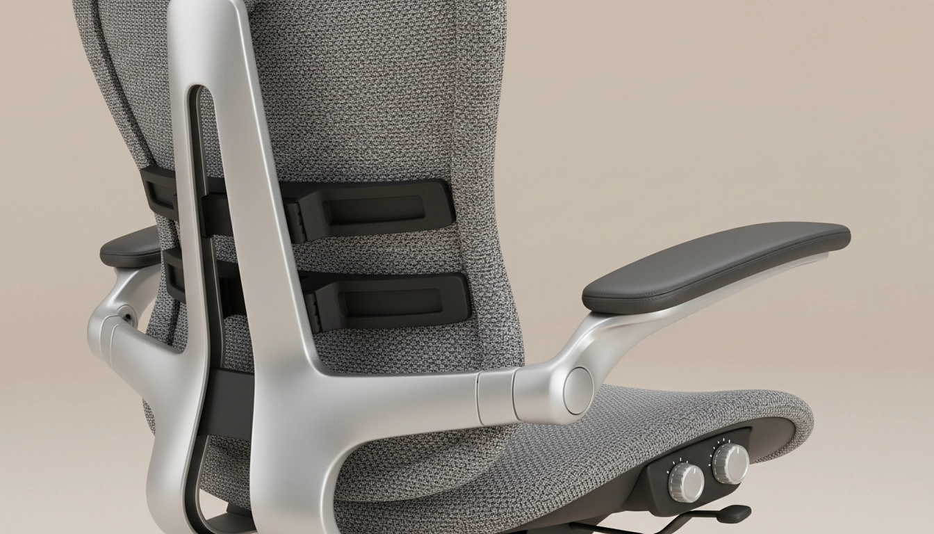 Détail des réglages ergonomiques d'un fauteuil de lecture — soutien lombaire ajustable et accoudoirs modulables pour sessions prolongées