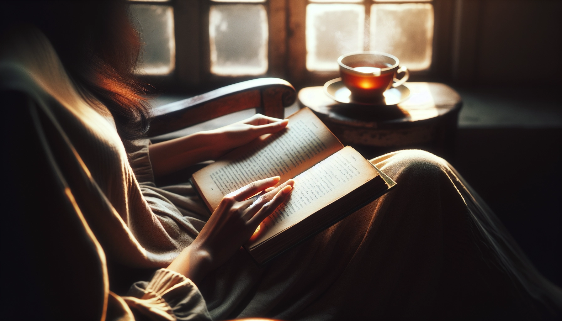 Mains tenant un roman ouvert près d'une fenêtre lumineuse, illustrant comment la lecture fiction développe l'empathie et les fonctions exécutives