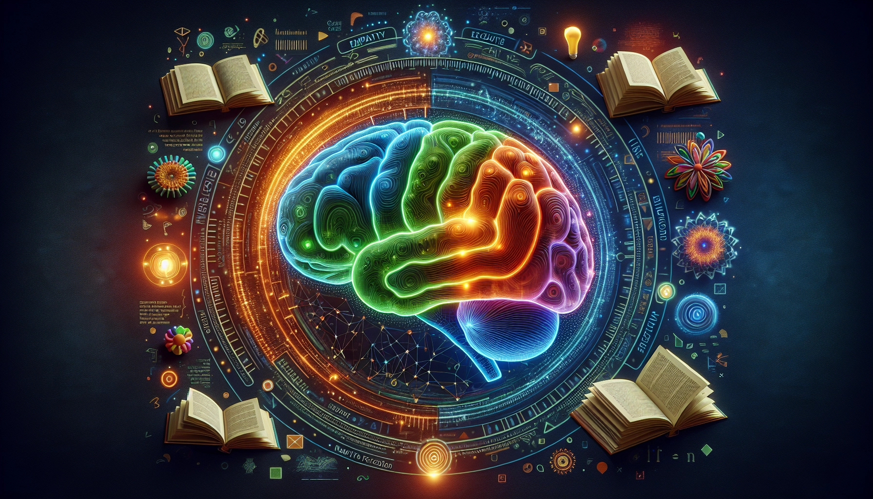 Illustration d'un cerveau humain activé par la lecture de fiction, montrant les zones liées à l'empathie et aux fonctions exécutives