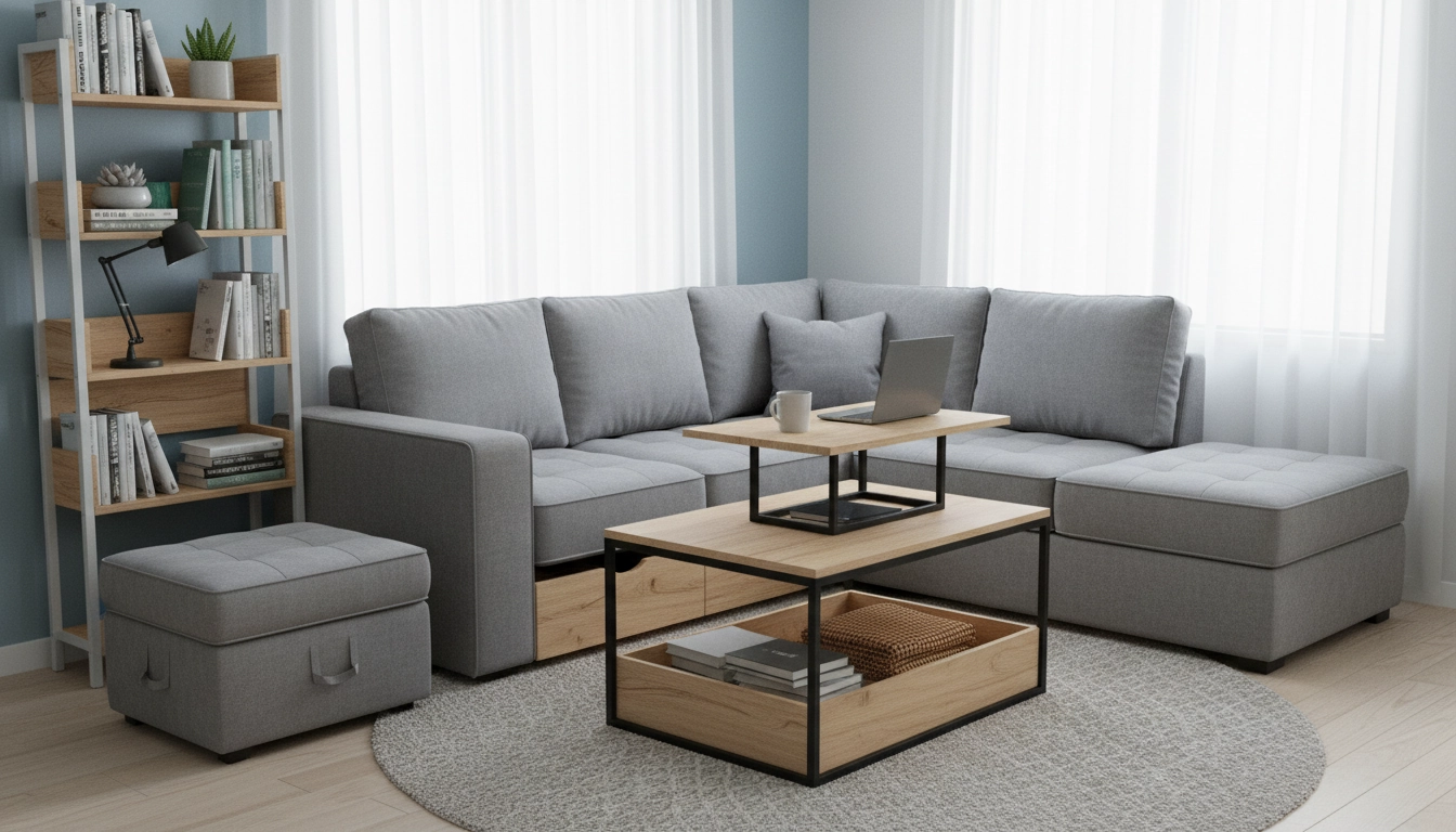 Coin lecture aménagé avec mobilier multifonction dans un petit espace optimisé