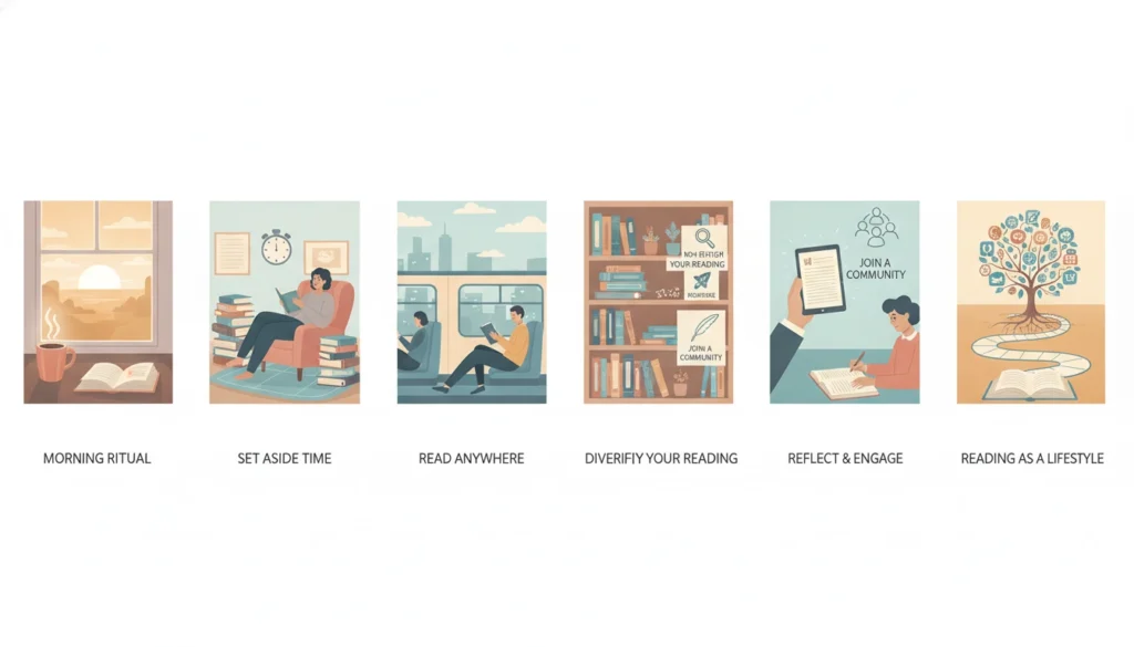 Une personne lisant tranquillement dans un fauteuil confortable avec une bibliothèque en arrière-plan