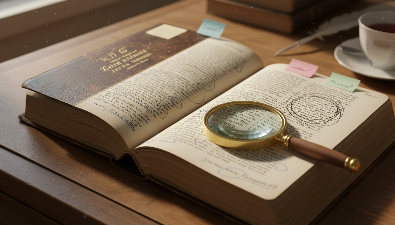 Livre littéraire annoté avec des notes d'analyse pour comprendre comment identifier les intentions cachées d'un auteur dans un texte littéraire