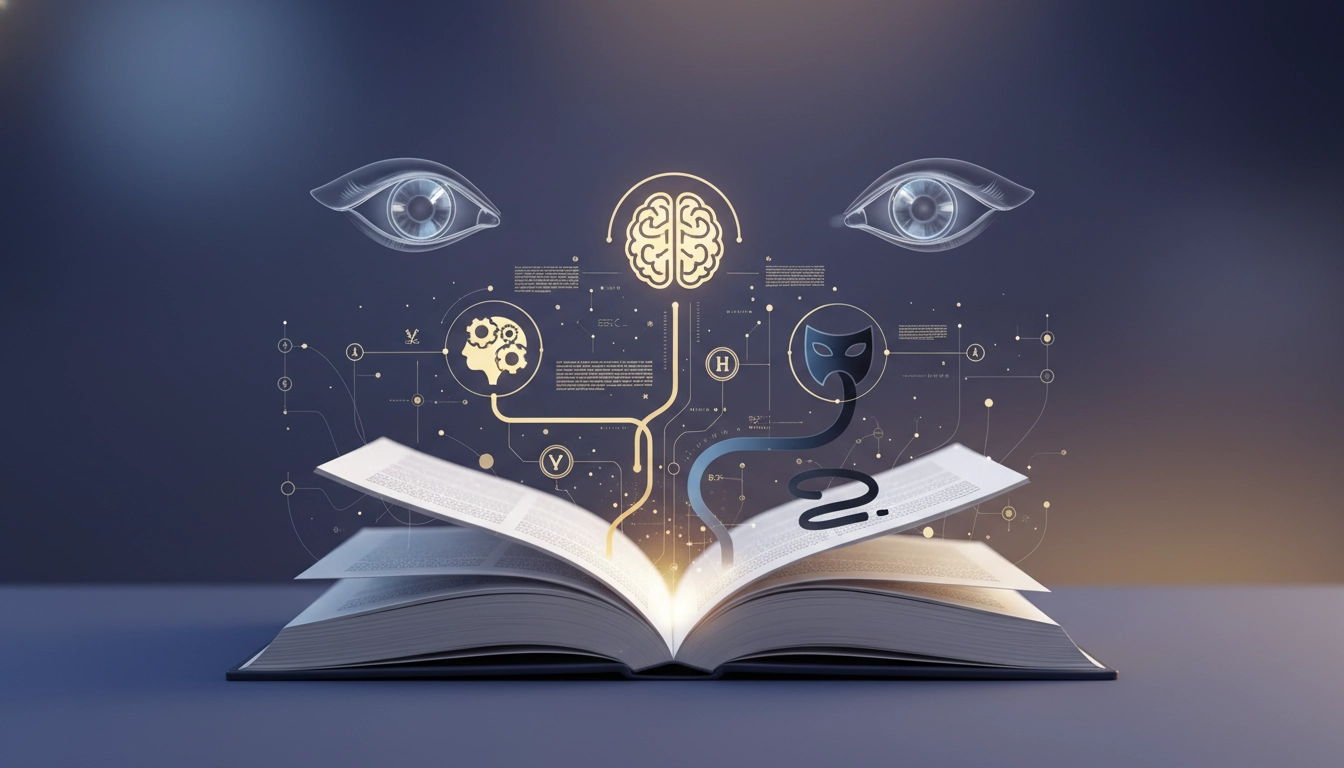 Lecteur analysant un texte littéraire avec des annotations pour identifier les intentions cachées d'un auteur