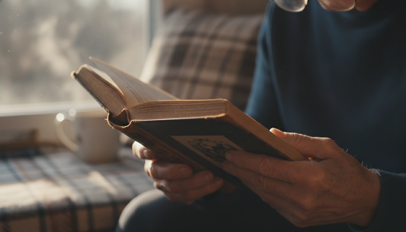 Un senior lisant un livre, car la lecture ralentit le déclin cognitif lié à l'âge.