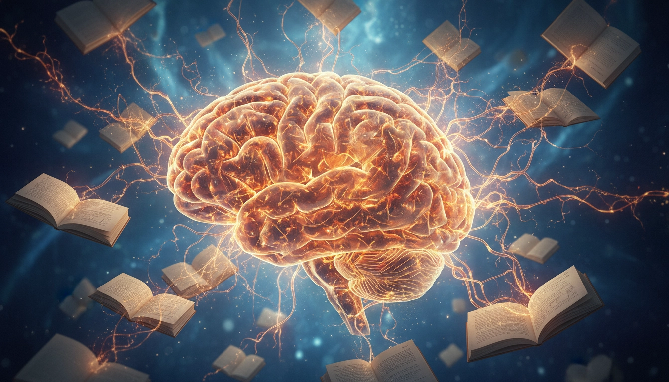 Illustration du cerveau activé par la lecture, symbolisant le lien entre lecture et santé mentale