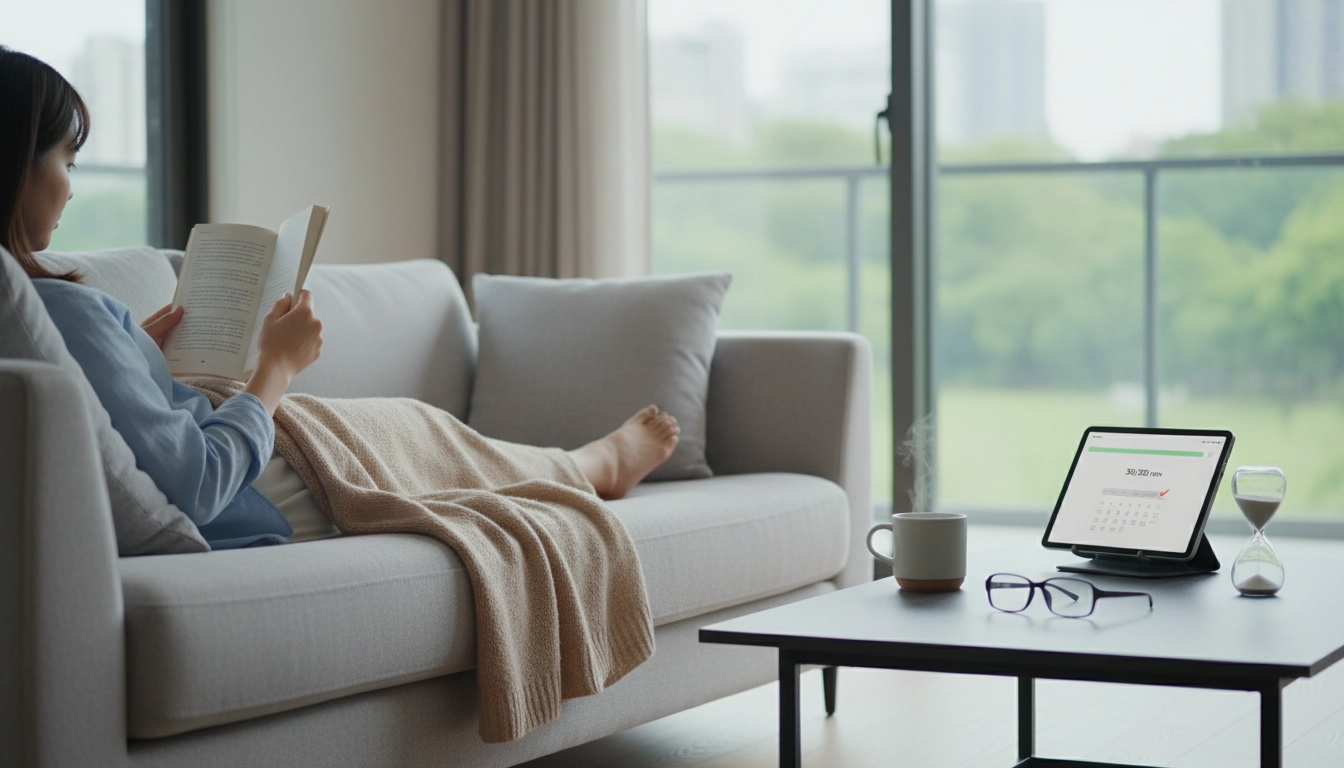 Femme lisant confortablement en appliquant la méthode comment lire 30 minutes par jour sans effort