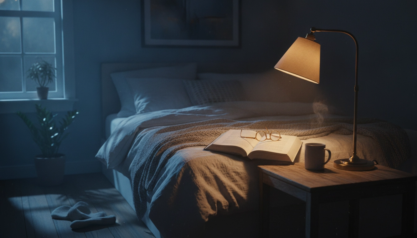 Une lampe diffusant la lumière idéale pour lire le soir sans fatiguer les yeux dans une ambiance chaleureuse.