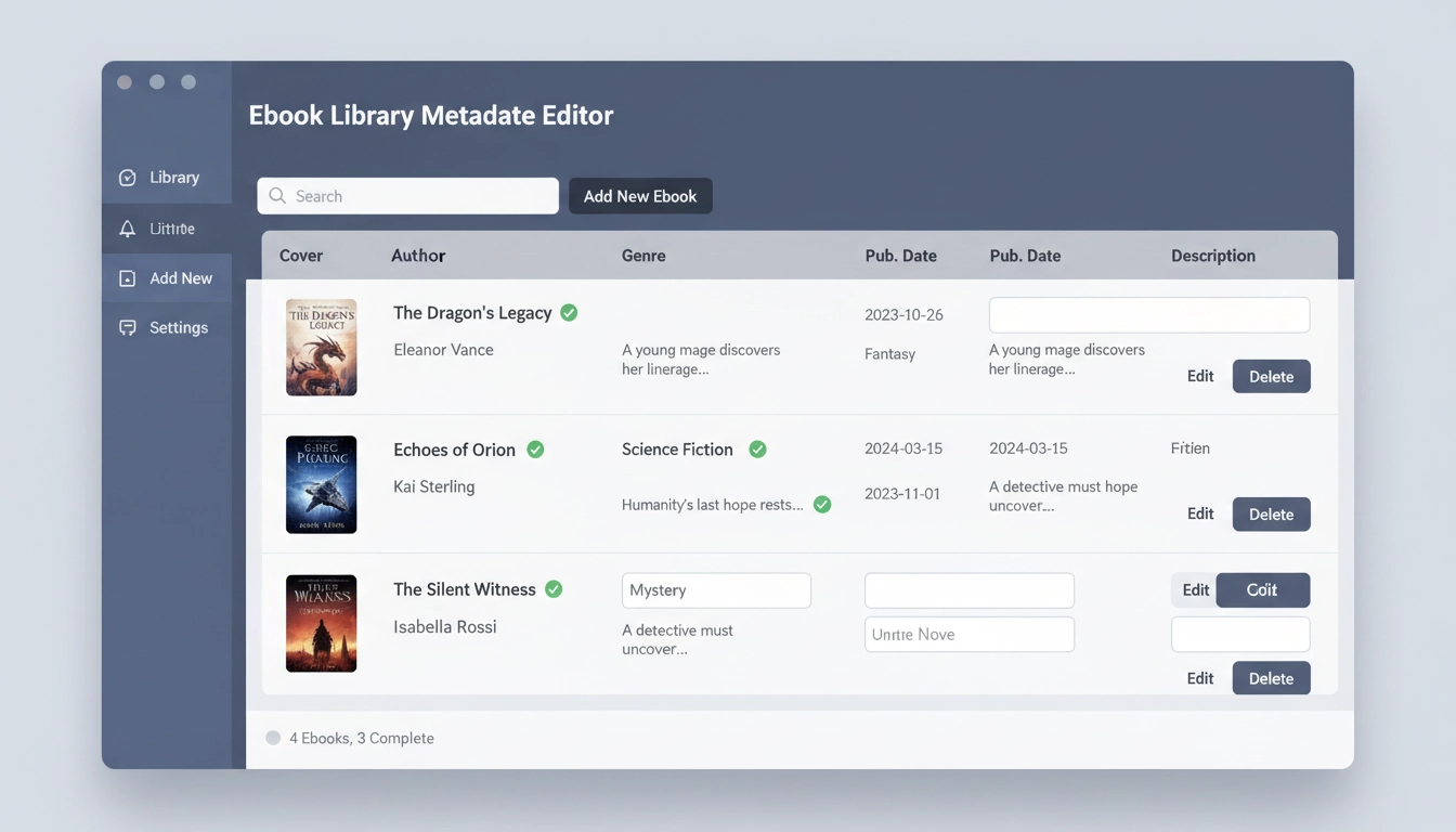 Éditeur de métadonnées ebooks professionnel montrant l'importance pour retrouver ses livres numériques avec tous les champs complétés