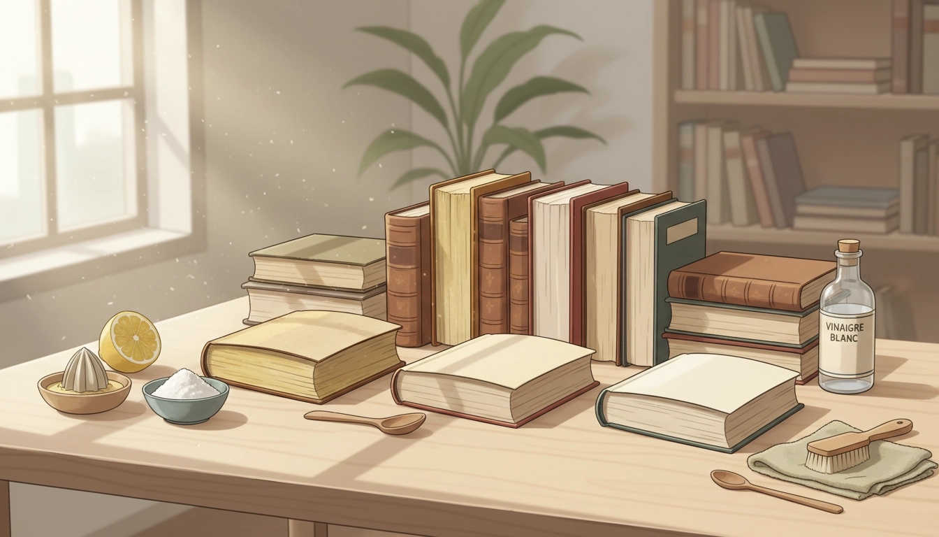 Guide pour nettoyer la tranche jaunie d'un livre ancien avec des produits naturels comme le bicarbonate de soude