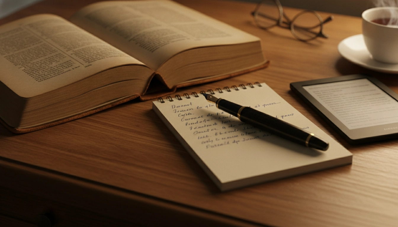 Exemple de prise de notes numériques vs manuscrites pour la lecture sur un bureau organisé.
