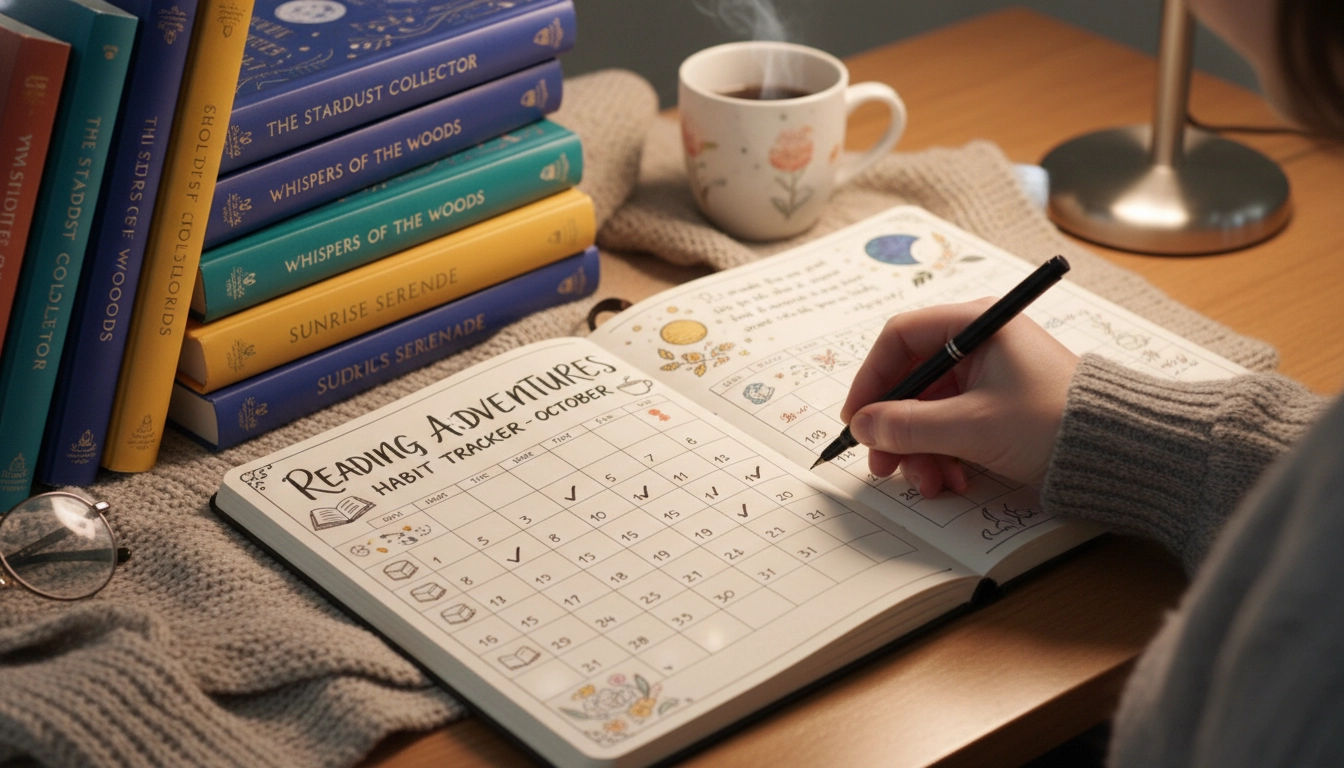 Suivi visuel de sa progression littéraire quotidienne dans un bullet journal esthétique.