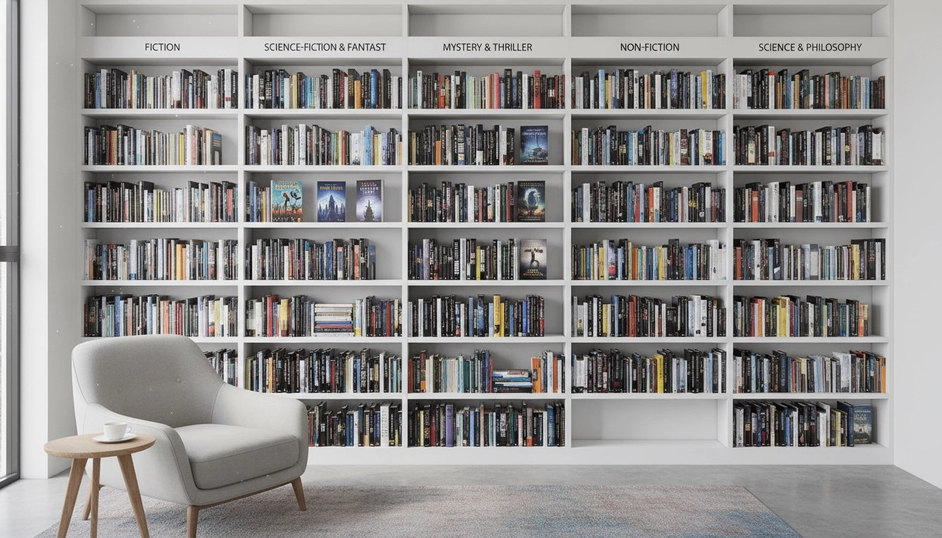 Étagères de bibliothèque organisées par genre littéraire montrant comment organiser sa bibliothèque par genre littéraire comment faire