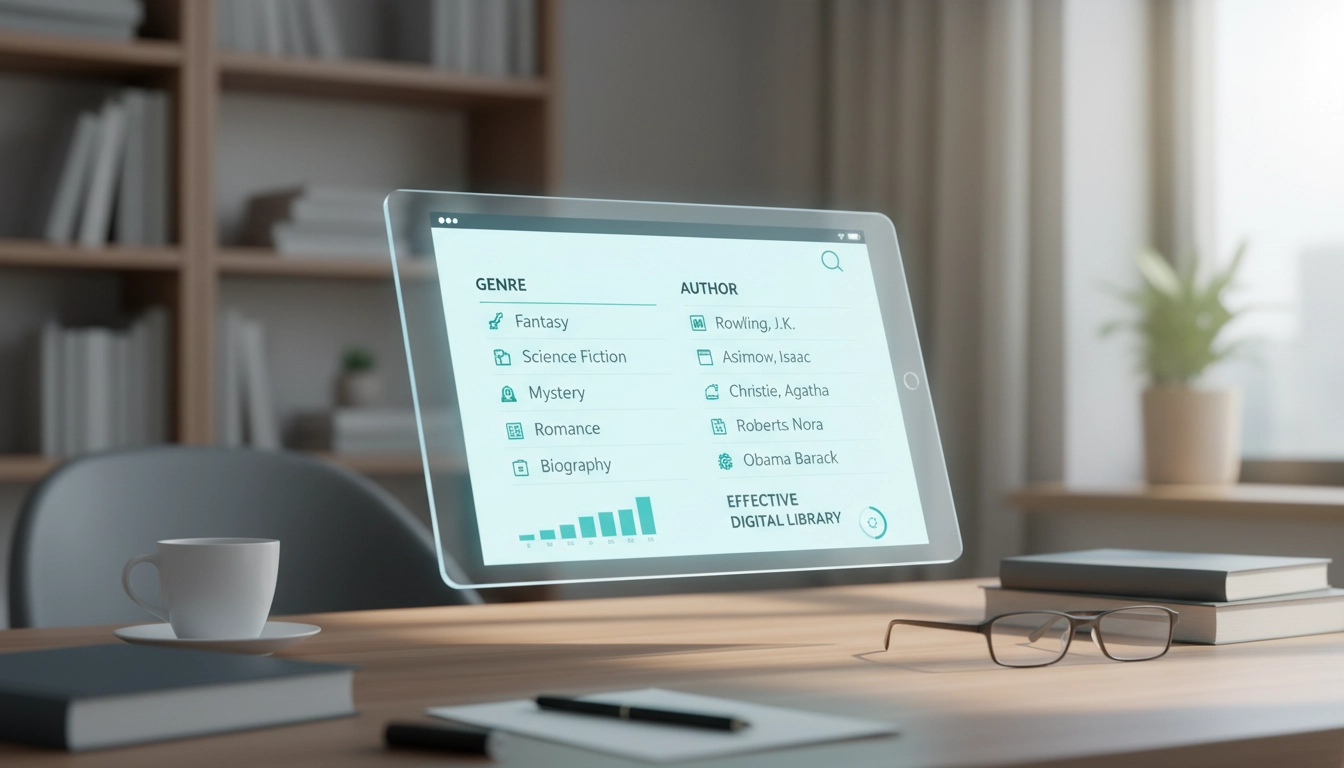 Illustration montrant comment organiser ses ebooks par genre et auteur avec une structure de dossiers hiérarchisée et logique