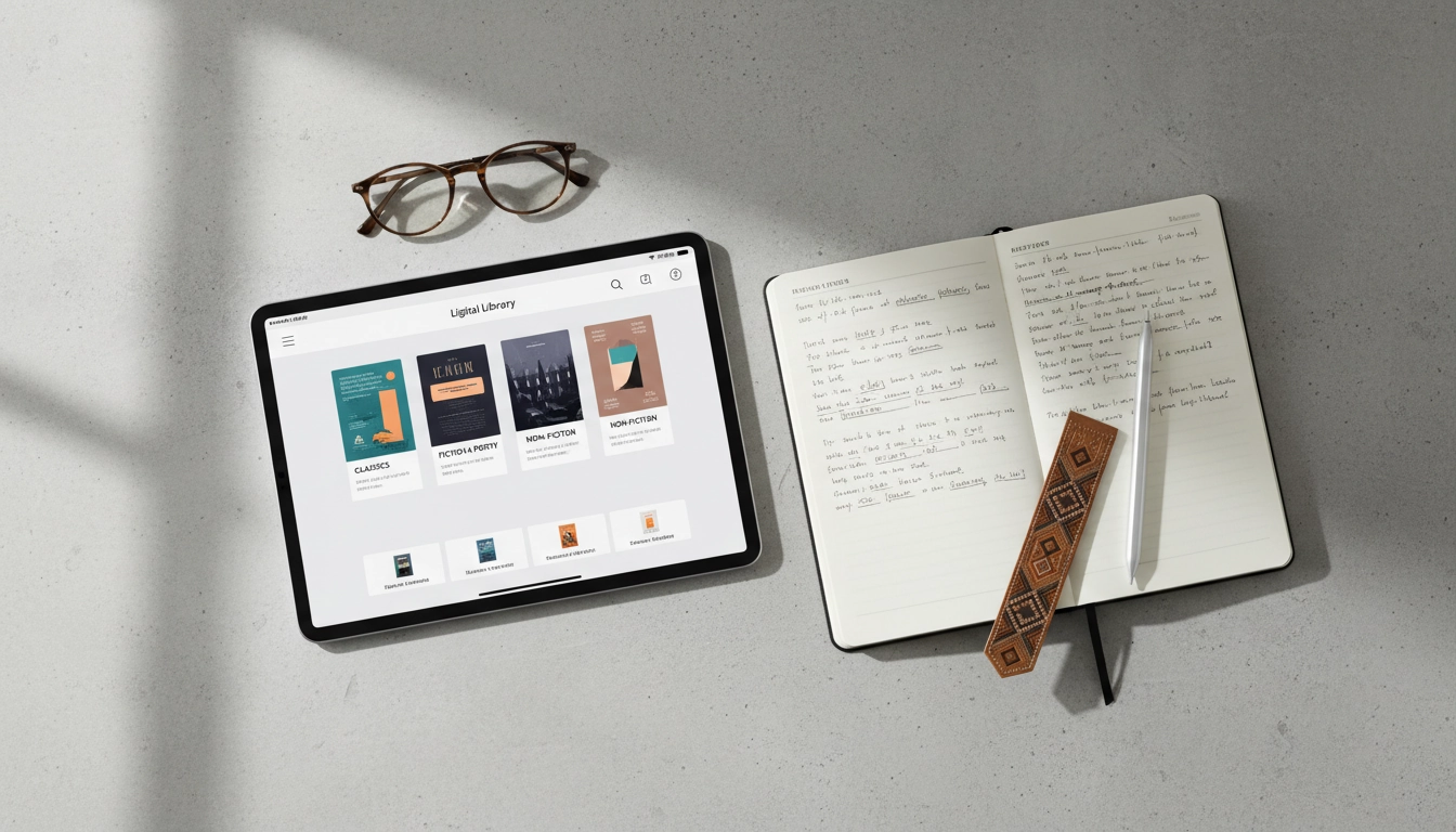 Interface d'organisation d'une bibliothèque numérique avec collections et métadonnées bien structurées