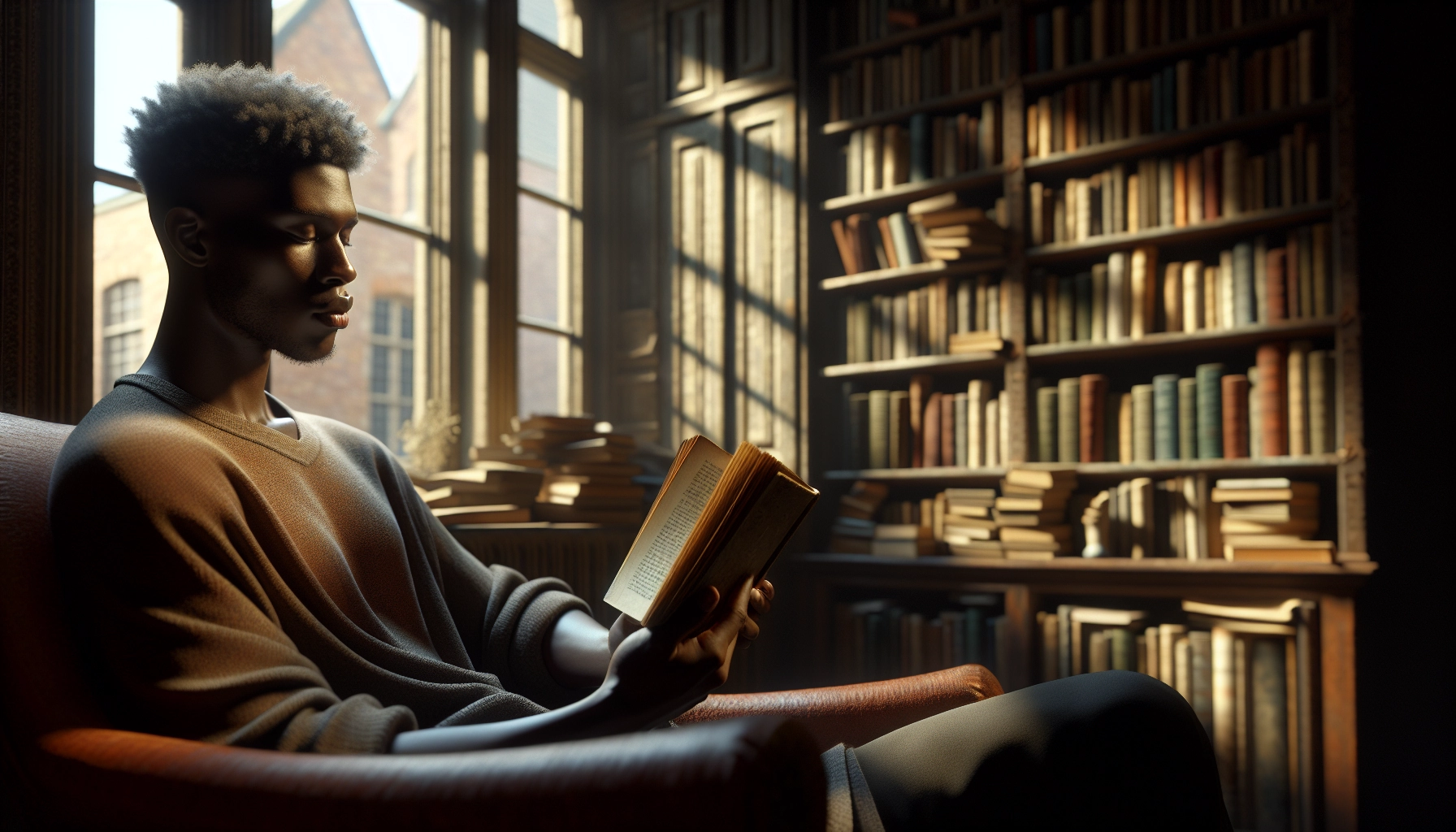 Lecteur absorbé dans un roman pour développer sa compréhension des émotions grâce aux personnages de fiction