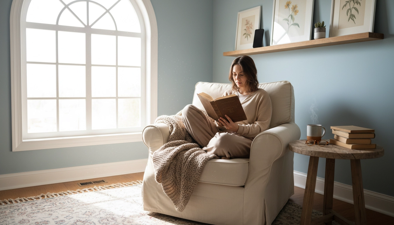 Espace de lecture calme et isolé des distractions pour aider à retrouver sa concentration quand on n'arrive plus à se concentrer pour lire