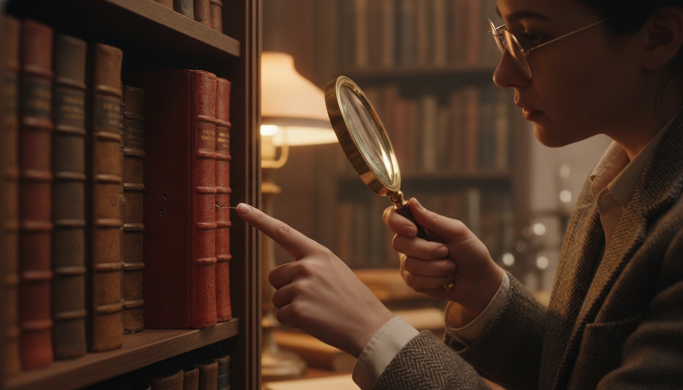 Expert effectuant une protection livres anciens contre insectes méthodes conservation avec une loupe.
