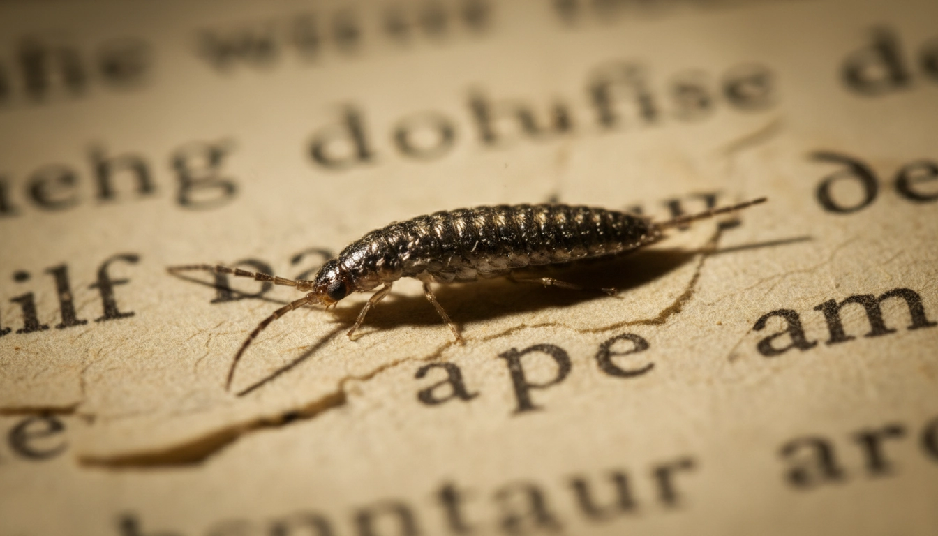 Gros plan d'un poisson d'argent sur une page de livre ancien illustrant la protection livres insectes nécessaire