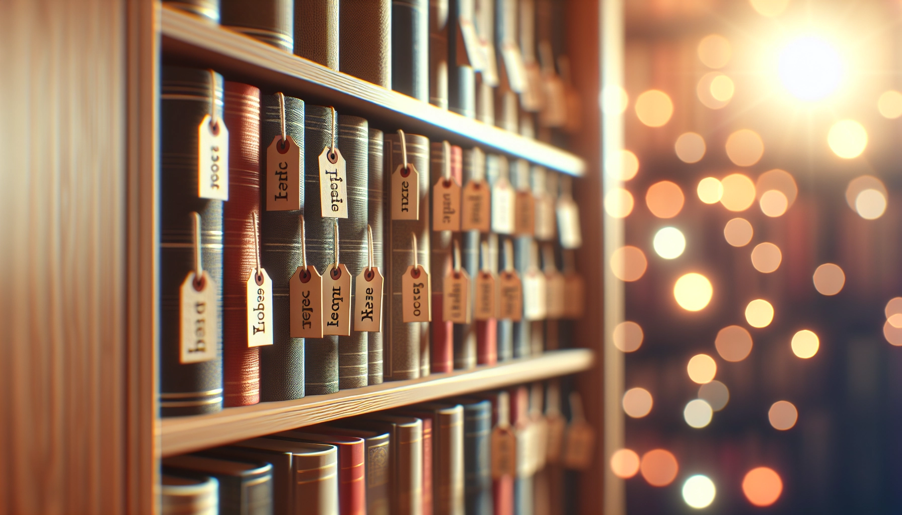 Étiquettes sur le bord de tablette pour repérer facilement les livres en rangée arrière d'une bibliothèque