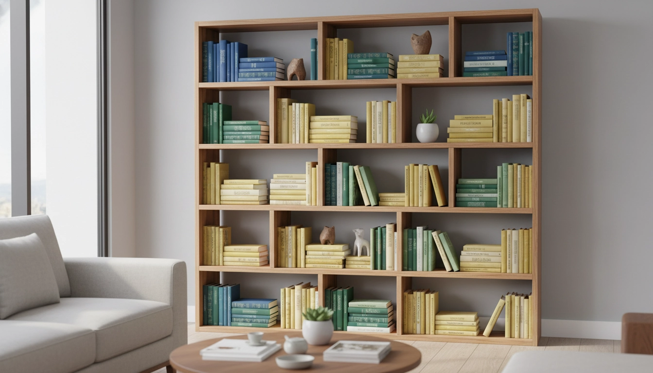 Bibliothèque autoportante stylée montrant comment ranger livres sans étagère murale en utilisant un meuble sur pieds indépendant