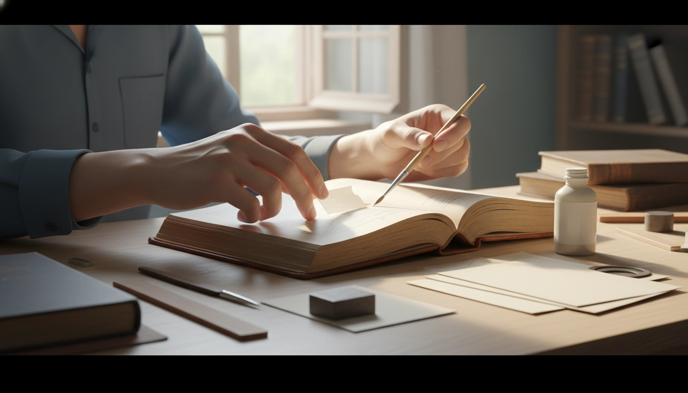 Technique professionnelle pour recoller une page déchirée dans un livre ancien avec papier japonais et colle réversible