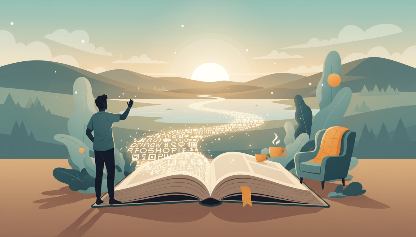 Personne relaxée en train de lire un livre dans un environnement confortable, démontrant comment retrouver l'envie de lire après une longue pause