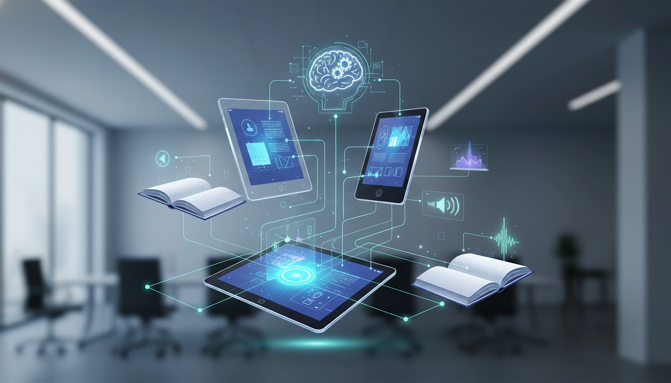 Illustration de la synchronisation lecture numérique entre une liseuse, un smartphone et une tablette