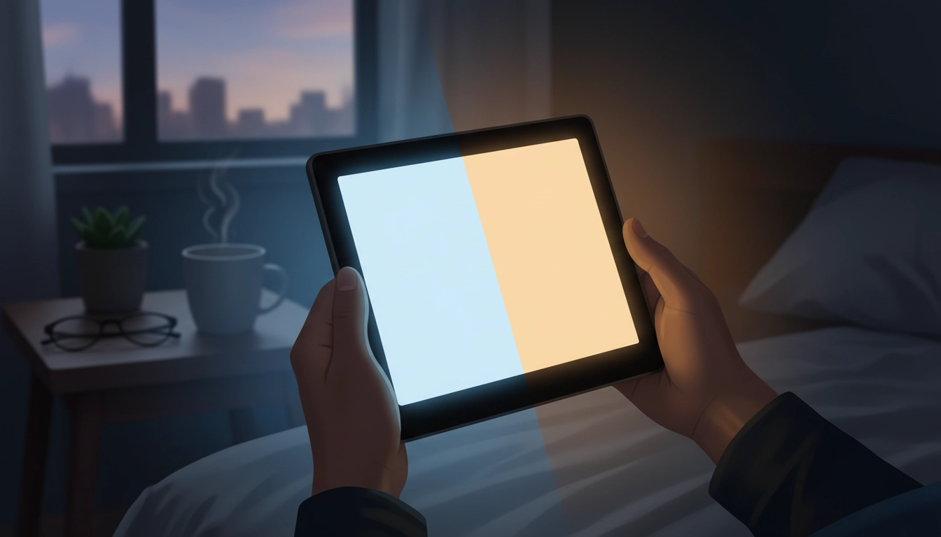 Liseuse affichant un texte avec réglage optimal de température de couleur liseuse lumière froide ou chaude yeux en mode lecture du soir